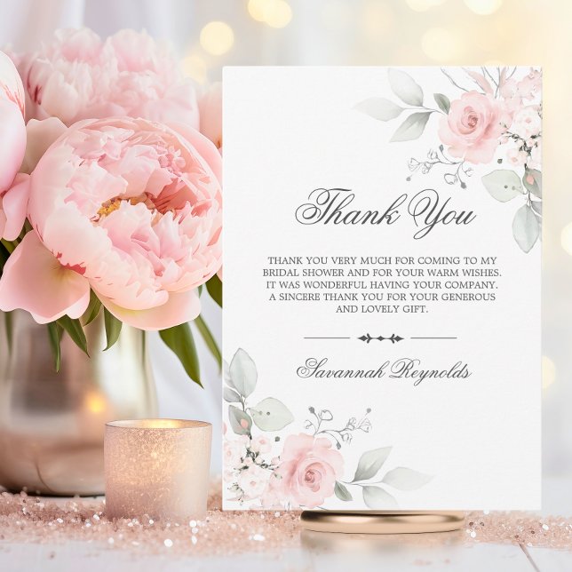 THANK YOU BRIDAL SHOWER PINK FLORAL ROSES CARD (THANK YOU BRIDAL SHOWER PINK FLORAL ROSES)
