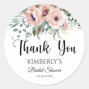 Thank You Bridal Shower Pink Flowers Sticker