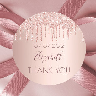 Thank You bridal shower rose gold glitter drips Classic Round Sticker