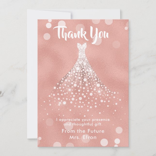 Thank You Bridal Shower Wedding Dress Rose Gold Card (Front)