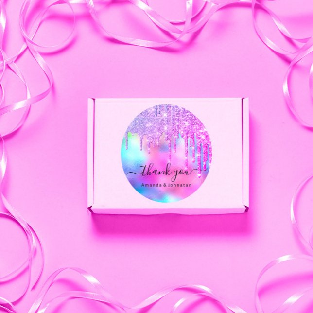 Thank You Bridal Sweet16th Glitter Holograph Drips Classic Round Sticker (Thank You Bridal Sweet16th Glitter Holograph Drips Classic Round Sticker)