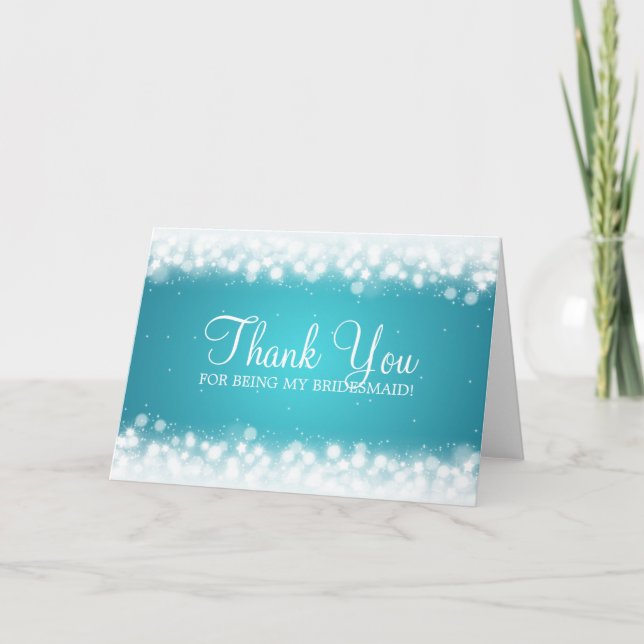 Thank You Bridesmaid Magic Sparkle Turquoise Card (Front)