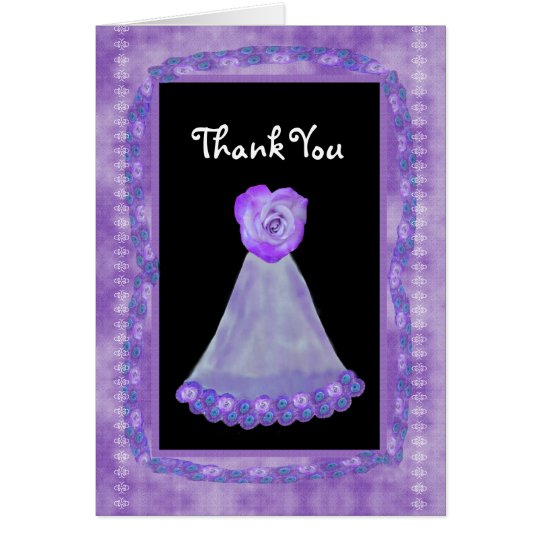 THANK YOU Bridesmaid PURPLE Gown and Heart Rose Card