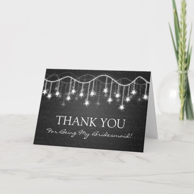 Thank You Bridesmaid Shimmering Stars Black Card (Front)