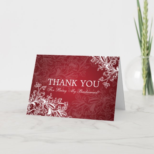 Thank You Bridesmaid Vintage Swirls Red Card (Front)
