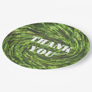 Thank You Bright Green Swirl Abstract Appreciation Paper Plate