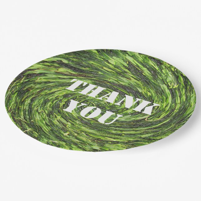 Thank You Bright Green Swirl Abstract Appreciation Paper Plate (Angled)