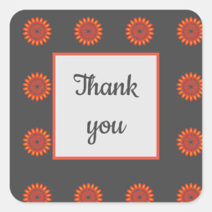 Thank You Bright Orange Flower Pattern Floral Square Sticker