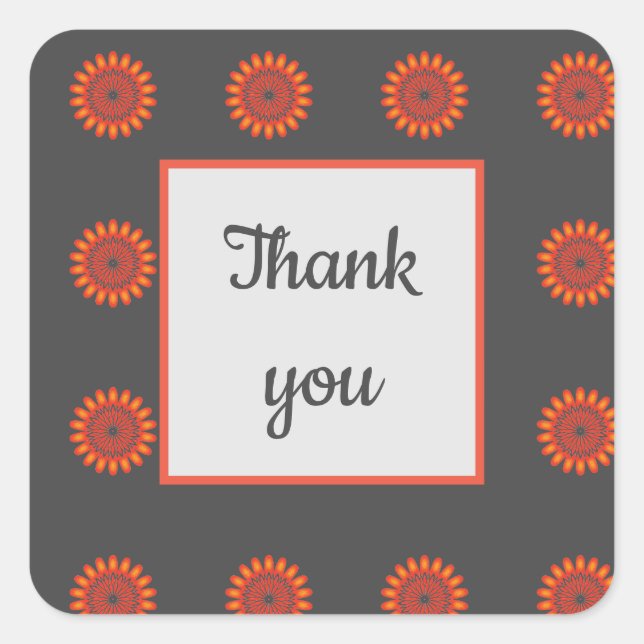 Thank You Bright Orange Flower Pattern Floral Square Sticker (Front)
