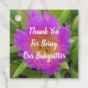 Thank You Bright Purple Flower Photo Babysitter Favour Tags