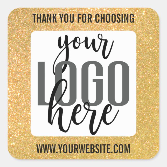 Thank You Bright Yellow Glitter Business Logo Square Sticker (Front)