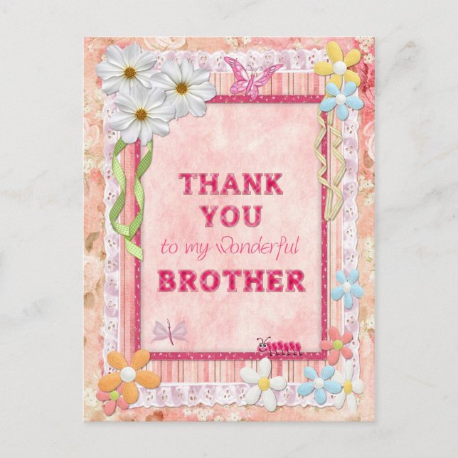 Thank you Brother, flowers craft card (Front)