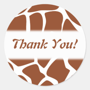 Thank You. Brown and White Giraffe Pattern. Classic Round Sticker