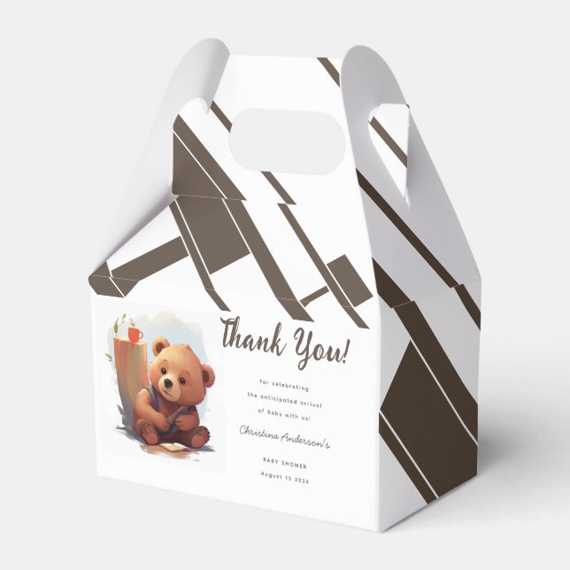Thank You Brown Rustic Cub Bear Baby Shower  Favour Box (Front Side)