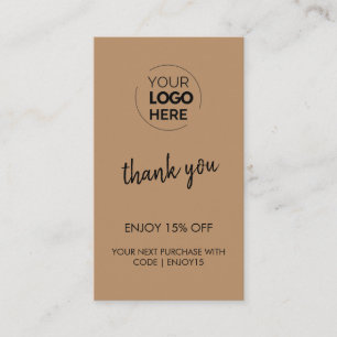 Thank You Brown Stylish Modern Logo Business Discount Card