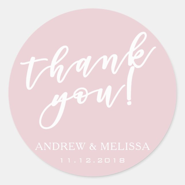 Thank You | Brush Script Dusty Pink Wedding Classic Round Sticker (Front)
