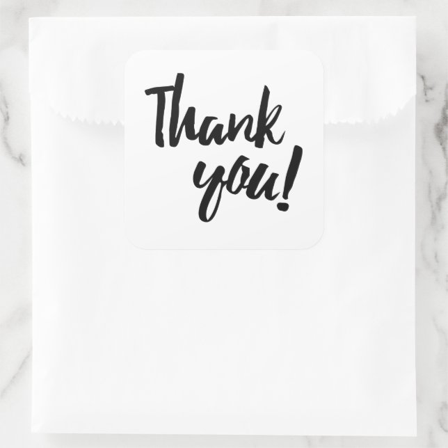 Thank You Brushstroke Script Black Typography Square Sticker (Bag)