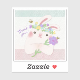 Thank You: Bunny with Flowers Illustration