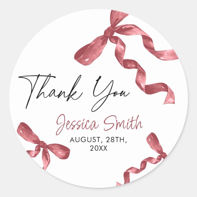 Thank You Burgundy Maroon Bow Sticker (Front)