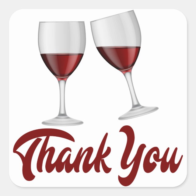 Thank You Burgundy Red Wine Glasses Wedding Square Sticker (Front)