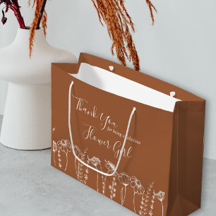 Thank You Burnt Orange Wildflower Sketch Custom Large Gift Bag