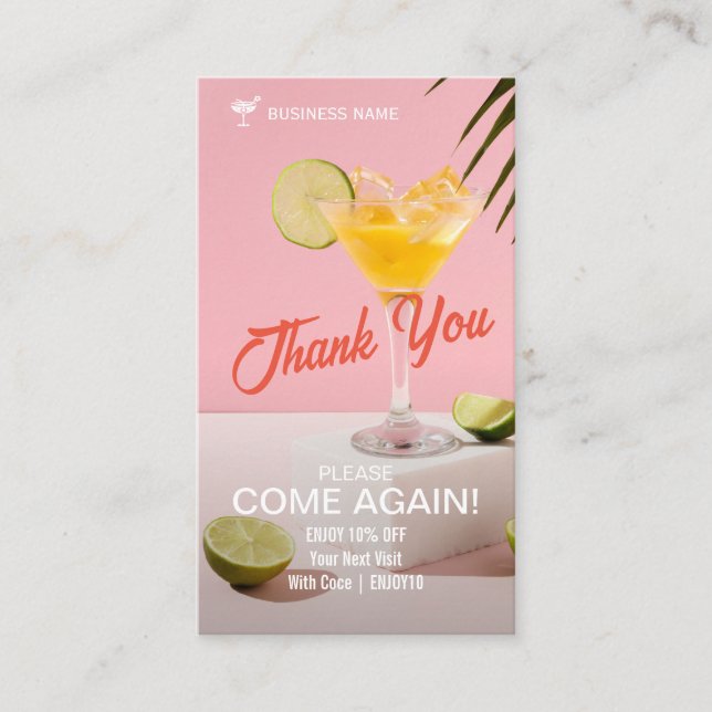 Thank You | Business Cocktail Modern Pink Discount Card (Front)