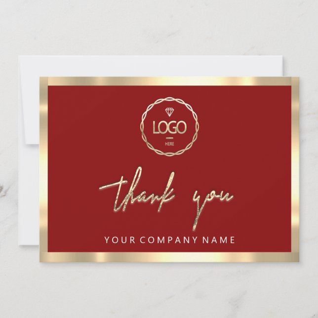 Thank You Business Insert Logo Gold Frame Burgundy Invitation (Front)