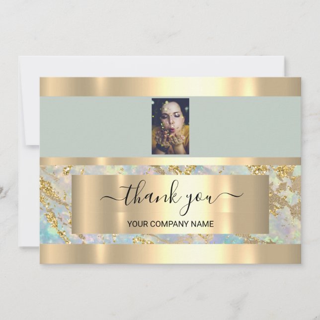 Thank You Business Insert Photo Gold Marble Smoky Invitation (Front)