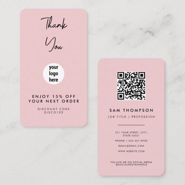 Thank You Business Logo Blush Pink Discount Card (Front/Back)