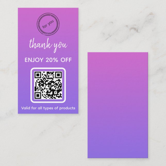 Thank You | Business Logo Minimalist QR Code  Discount Card (Front/Back)