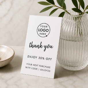 Thank You   Business Logo Modern White Discount Card