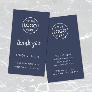 Thank You   Business Logo Navy Blue Discount Card