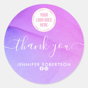 Thank You Business Logo Pink Purple Classic Round Sticker
