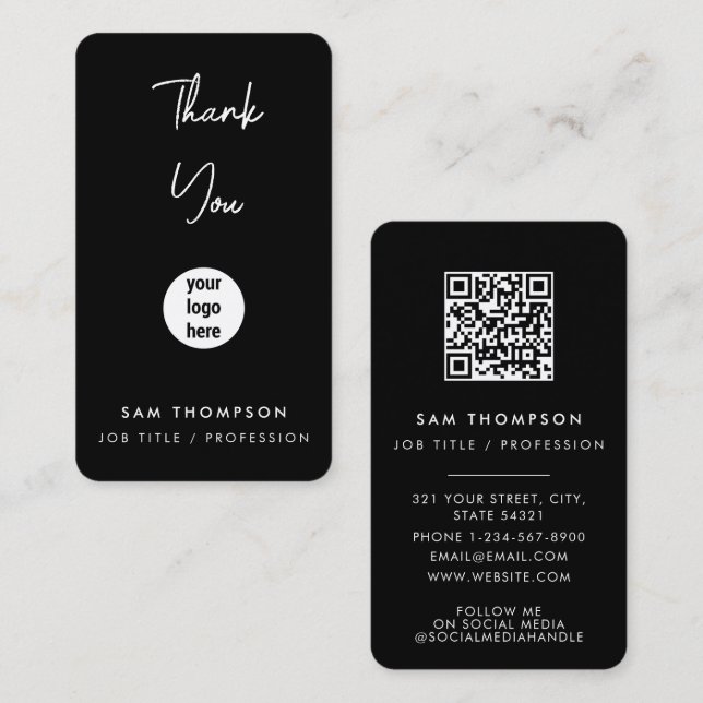Thank You Business Logo QR Code Blush Black Business Card (Front/Back)