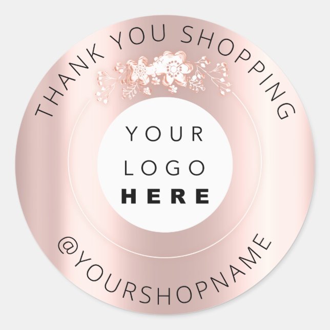 Thank You Business Logo Rose  IG Name Florals Classic Round Sticker (Front)