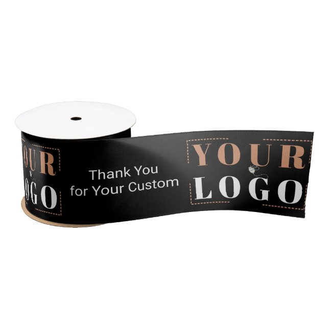 Thank You Business Logo Template Black 3" Wide Sat Satin Ribbon (Spool)