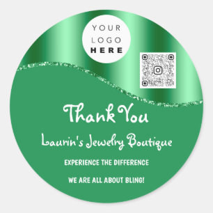 Thank You Business Name Logo Qr Code Emerald Green Classic Round Sticker
