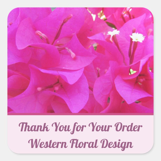 Thank You Business Order Beautiful Pink Flowers Square Sticker (Front)