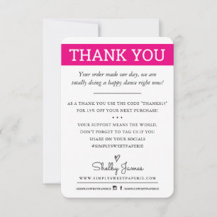 THANK YOU business order insert modern bright pink Card