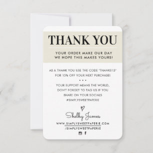 THANK YOU business order insert modern ivory cream Card