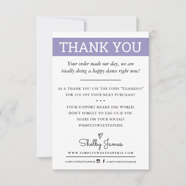 THANK YOU business order insert modern lavender (Front)