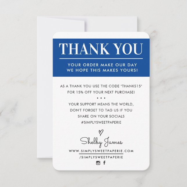 THANK YOU business order insert modern royal blue (Front)