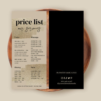 Thank You Business Packaging Faux Gold Price List Rack Card