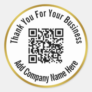 Thank You Business QR Code Black White Gold Classic Round Sticker