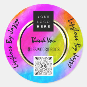 Thank You Business QR Code Logo Pink Modern Classic Round Sticker