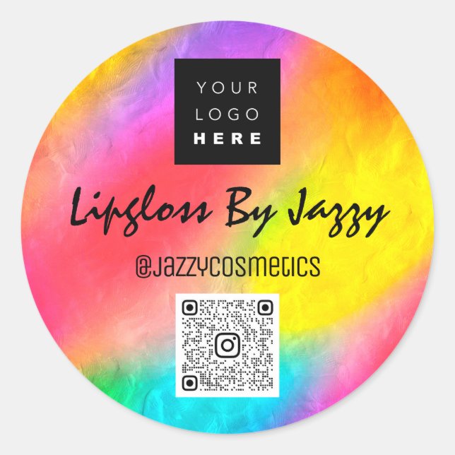 Thank You Business QR Code Logo Rainbow Holograph Classic Round Sticker (Front)