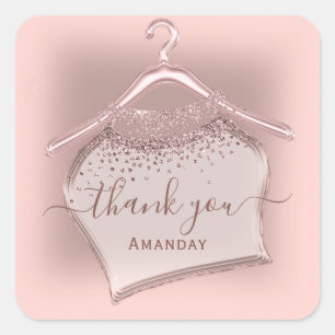 Thank You Business Shopping Cloth Hanger Rose Square Sticker