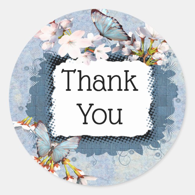 Thank You Butterflies and Flowers Classic Round Sticker (Front)