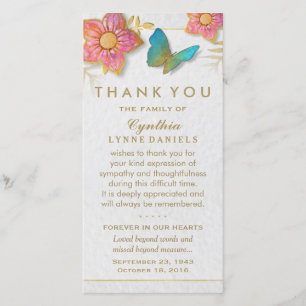 Thank You Butterfly Floral White Gold Sympathy Card
