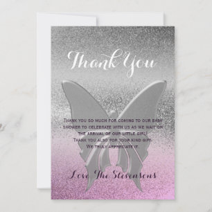 Thank You Butterfly Pink Purple Baby Shower Card